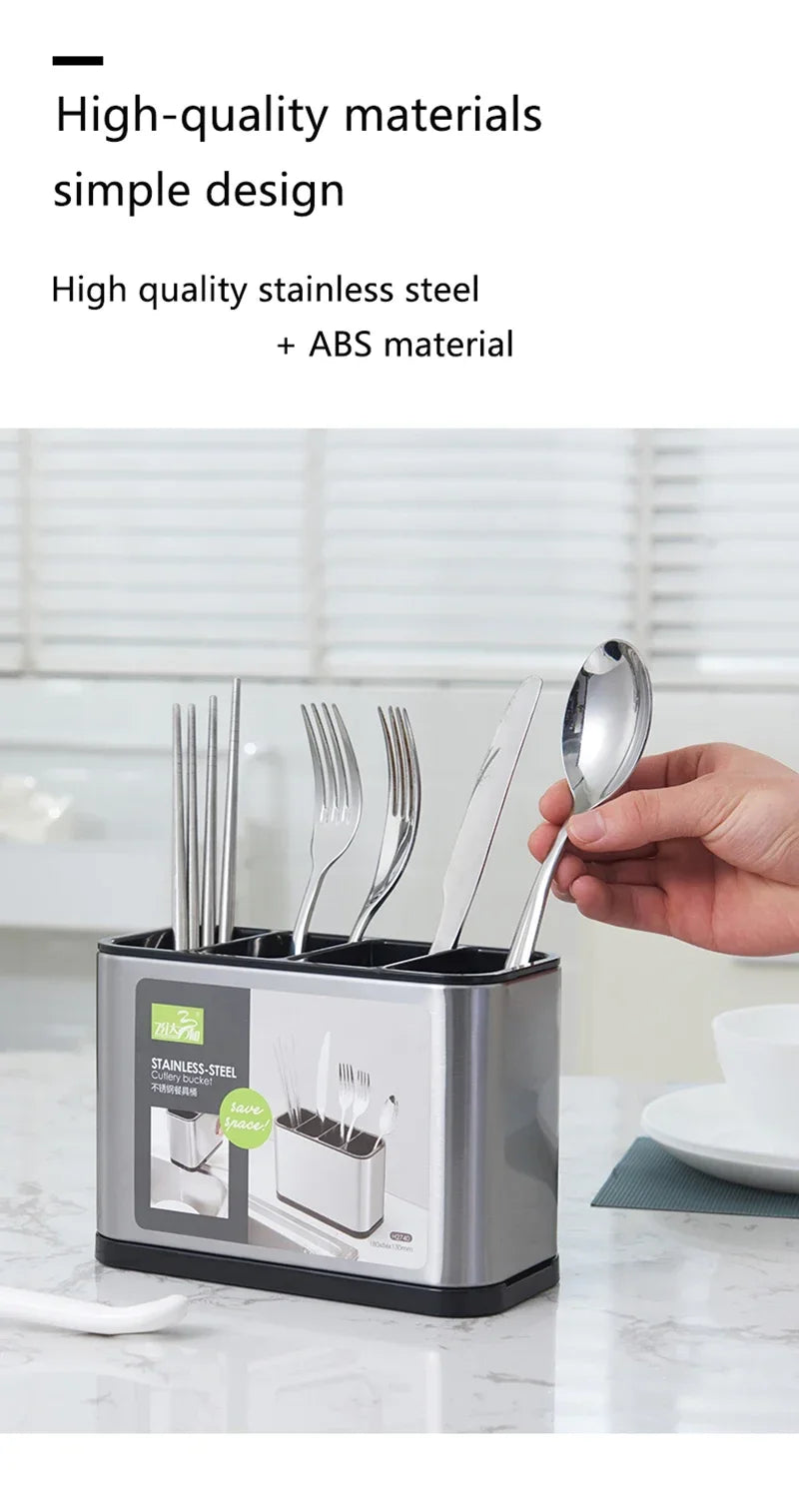 Kitchen Cutlery Organizer Knife Stand Plastic Drain Storage Holder Spoon Fork Chopstick Kitchenware Cooking Tool Tray Shelf Box