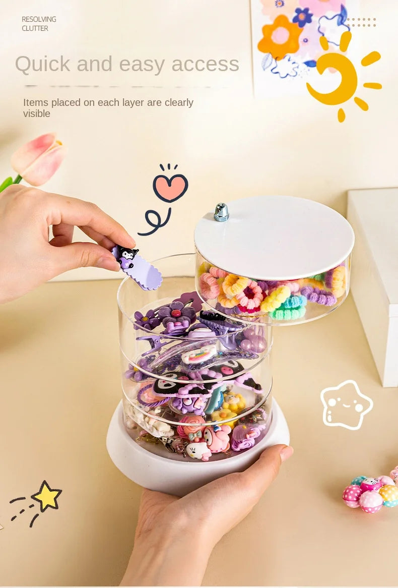 Children'S Hair Accessories Storage Box Multi-Layer Rotating Hair Clip Finishing Girl'S Hair Rope Rubber Band Jewelry Box #3912