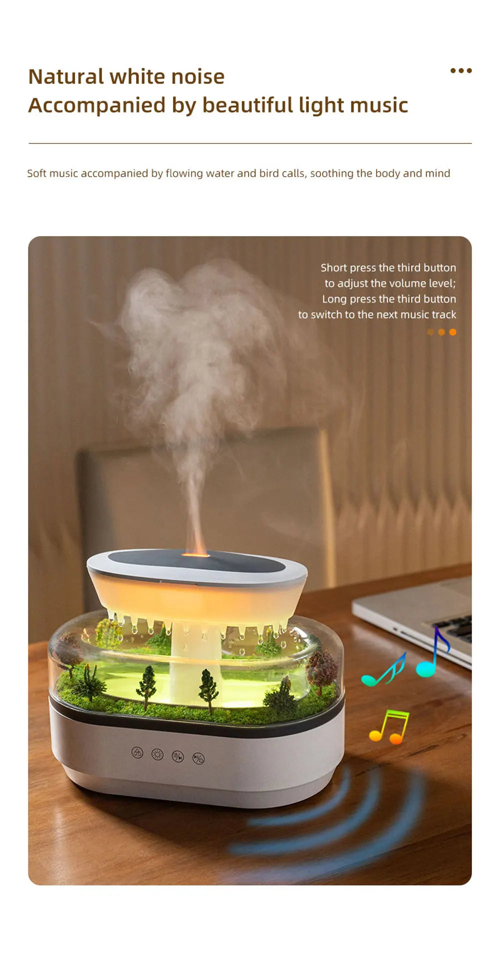 New Raindrop Green Landscape Humidifier, Air Humidifier Diffuser with Essential Oil Aromatherapy Function, Suitable for Home Use