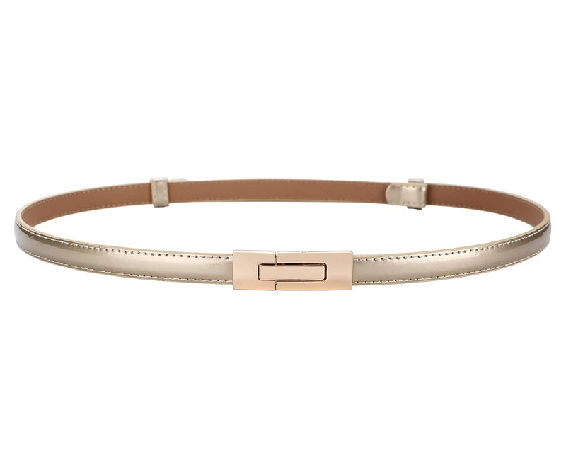 Adjustable Leather Ladies Dress Belts Skinny Thin Women Waist Belts Strap Gold Color Buckle Female Fashion Waistband