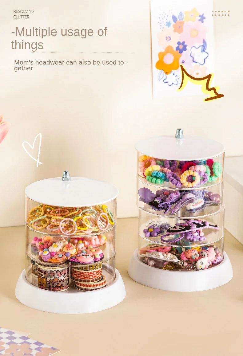 Children'S Hair Accessories Storage Box Multi-Layer Rotating Hair Clip Finishing Girl'S Hair Rope Rubber Band Jewelry Box #3912