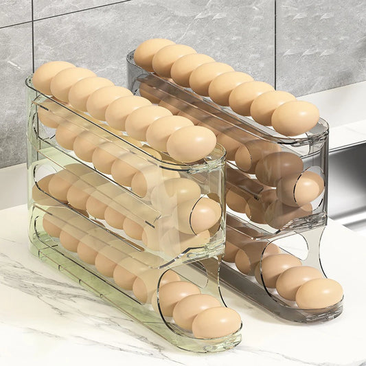 4 Layers Automatic Rolling Egg Holder Rack Fridge Egg Storage Box Container Kitchen Refrigerator Egg Dispenser Fridge Organizer