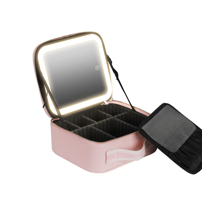 Smart LED Cosmetic Case with Mirror Cosmetic Bag Travel Makeup Bags for Women Fashion Portable Storage Bag Travel Makeup Bags