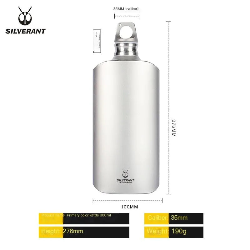 800ml Advanced Pure Titanium Water Bottle Outdoor Sports Mountaineering Narrow Mouth Cup Large Capacity Portable Wine Bottle