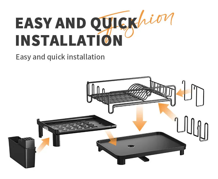 Dish Drying Rack, Dish Rack with Drainboard, Kitchen Expandable Dish Drying Rack with Rotatable Swivel Spout and Utensil Holder