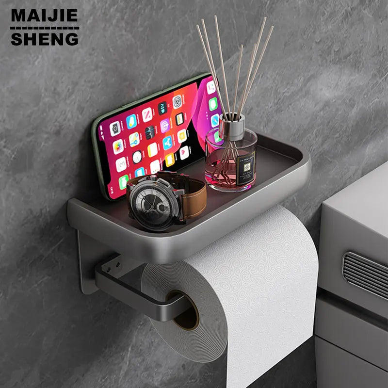 Toilet Roll Paper Holder With Shelf, Bathroom Tissue Storage Rack, Wall Mounted Tissue Dispenser, Bathroom Tissue Shelf