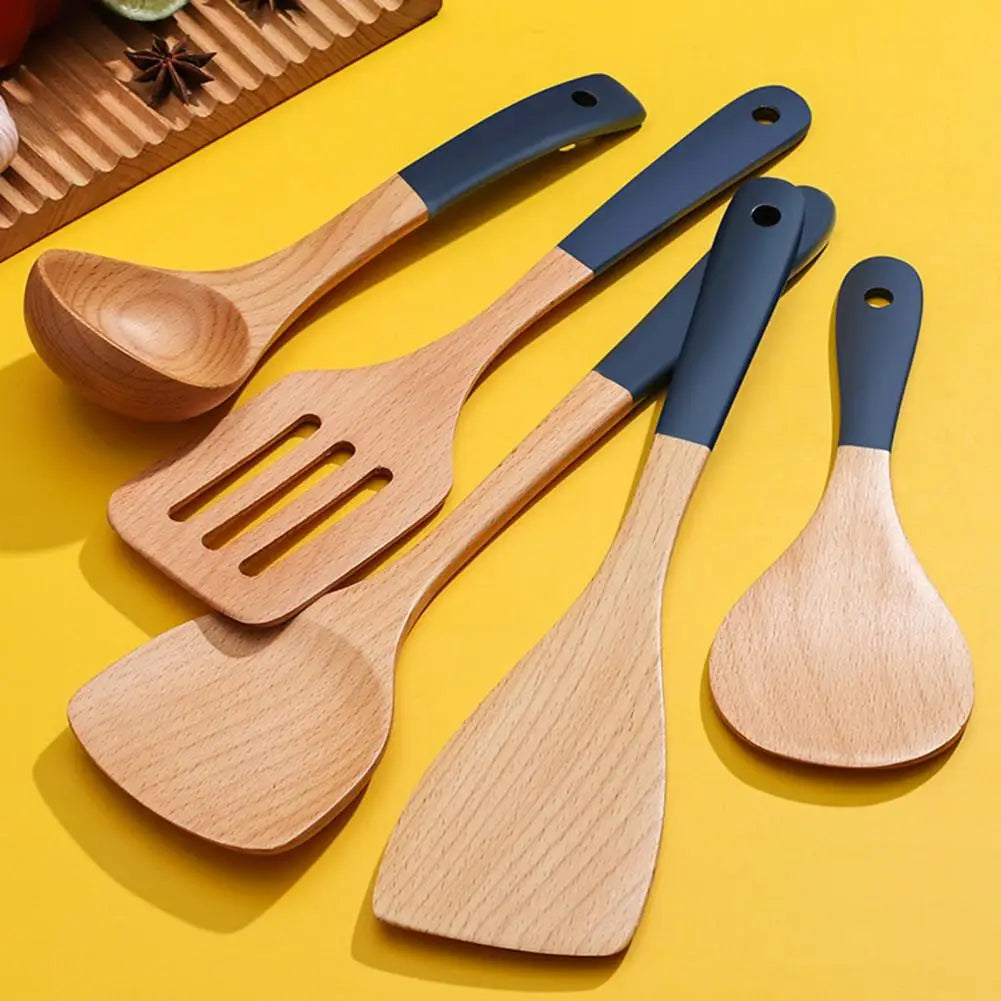 Soup Spoon Fried Spatula Long Handle Heat Resistant Non-stick Beech Wooden Cooking Rice Spatula for Kitchen