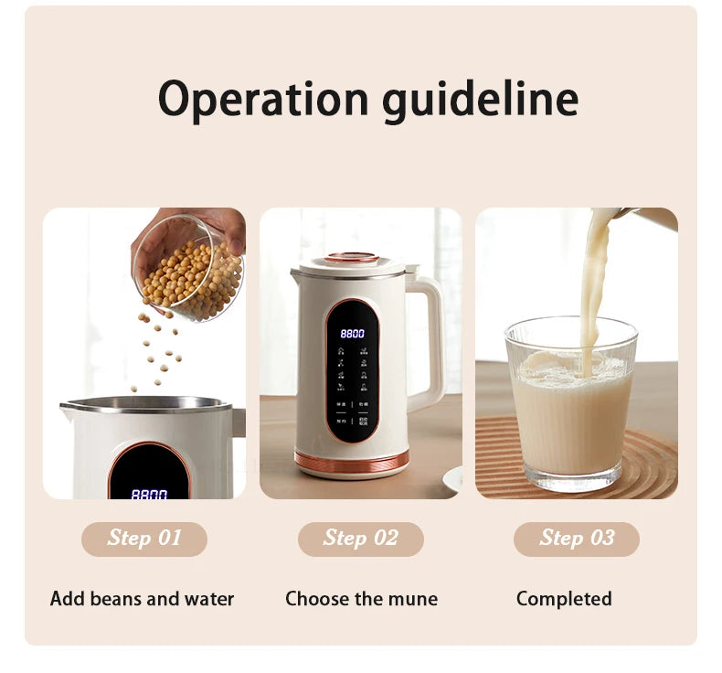 1500ml Soy Milk Machine Electric Juicer Blender Mixer Soybean Milk Maker Wall Breaking Machine 10-leaf Blade Breakfast Machine