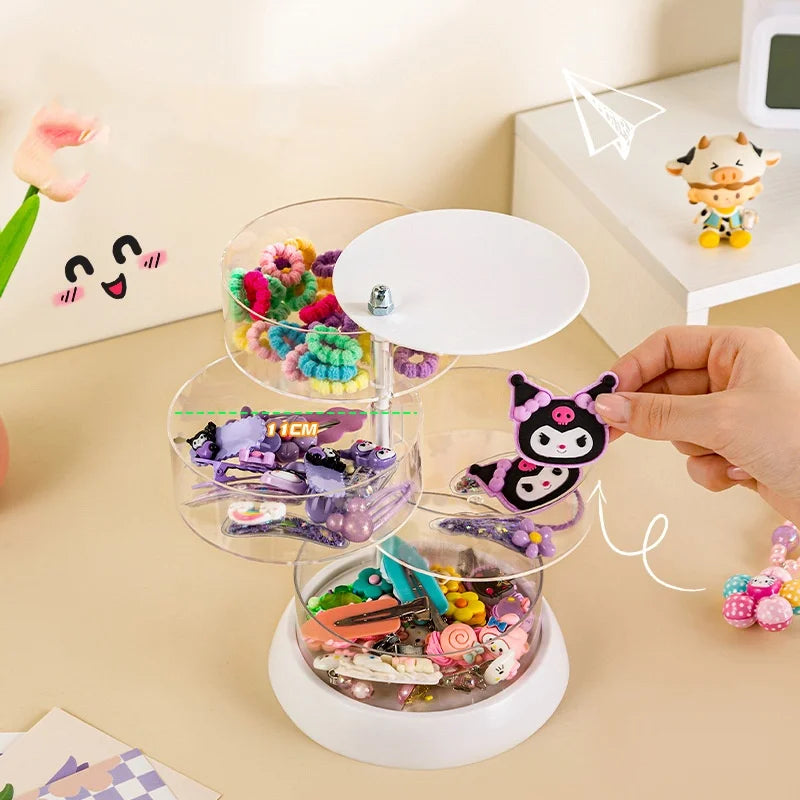 Children'S Hair Accessories Storage Box Multi-Layer Rotating Hair Clip Finishing Girl'S Hair Rope Rubber Band Jewelry Box #3912