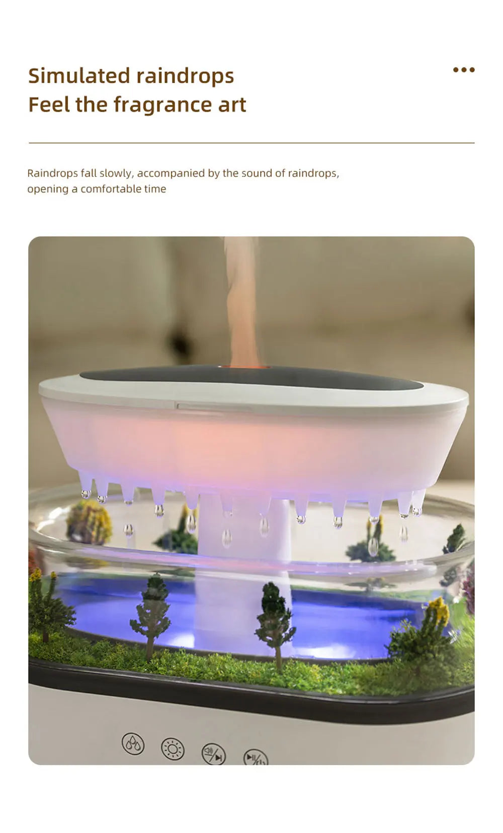 New Raindrop Green Landscape Humidifier, Air Humidifier Diffuser with Essential Oil Aromatherapy Function, Suitable for Home Use