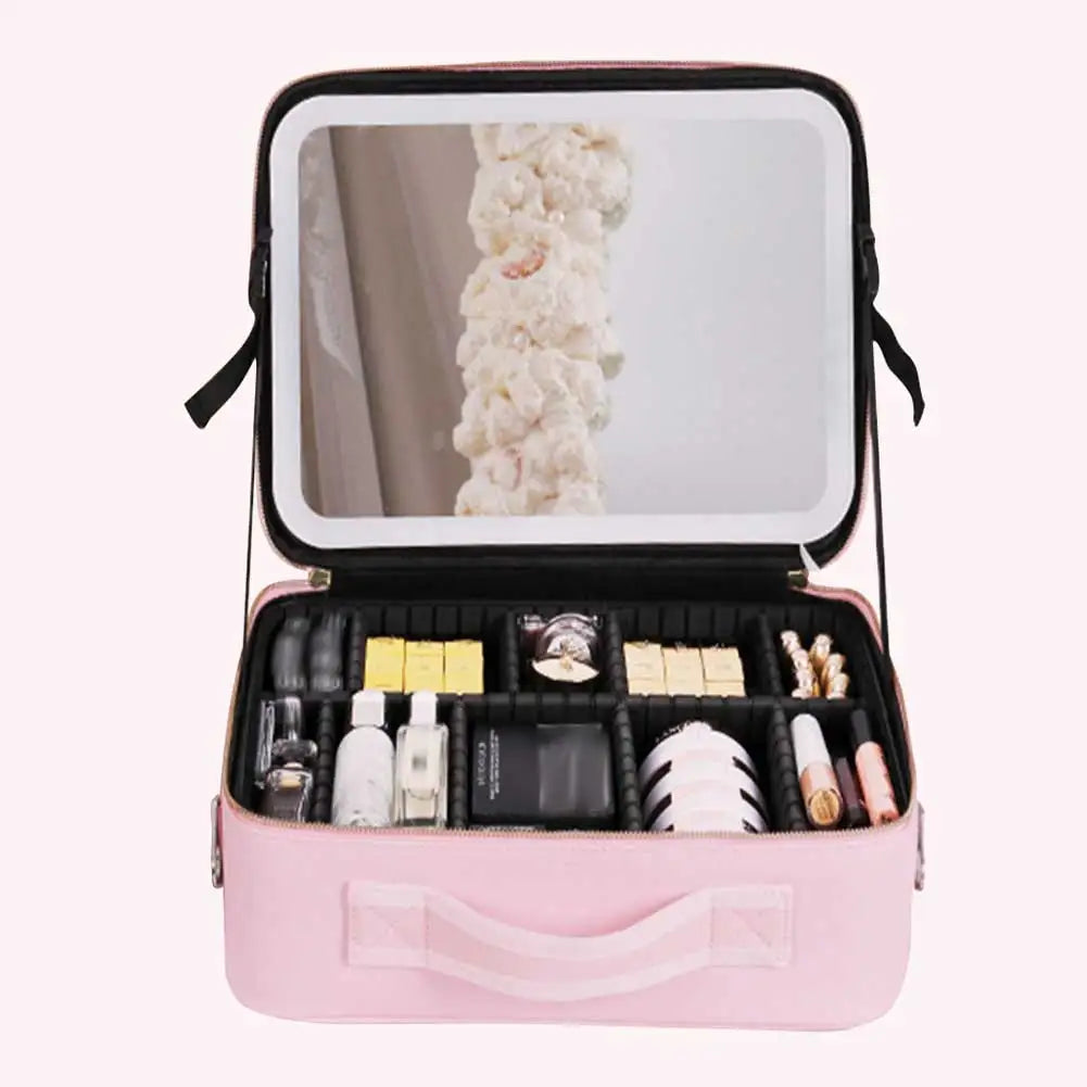 Smart LED Cosmetic Case with Mirror Cosmetic Bag Travel Makeup Bags for Women Fashion Portable Storage Bag Travel Makeup Bags