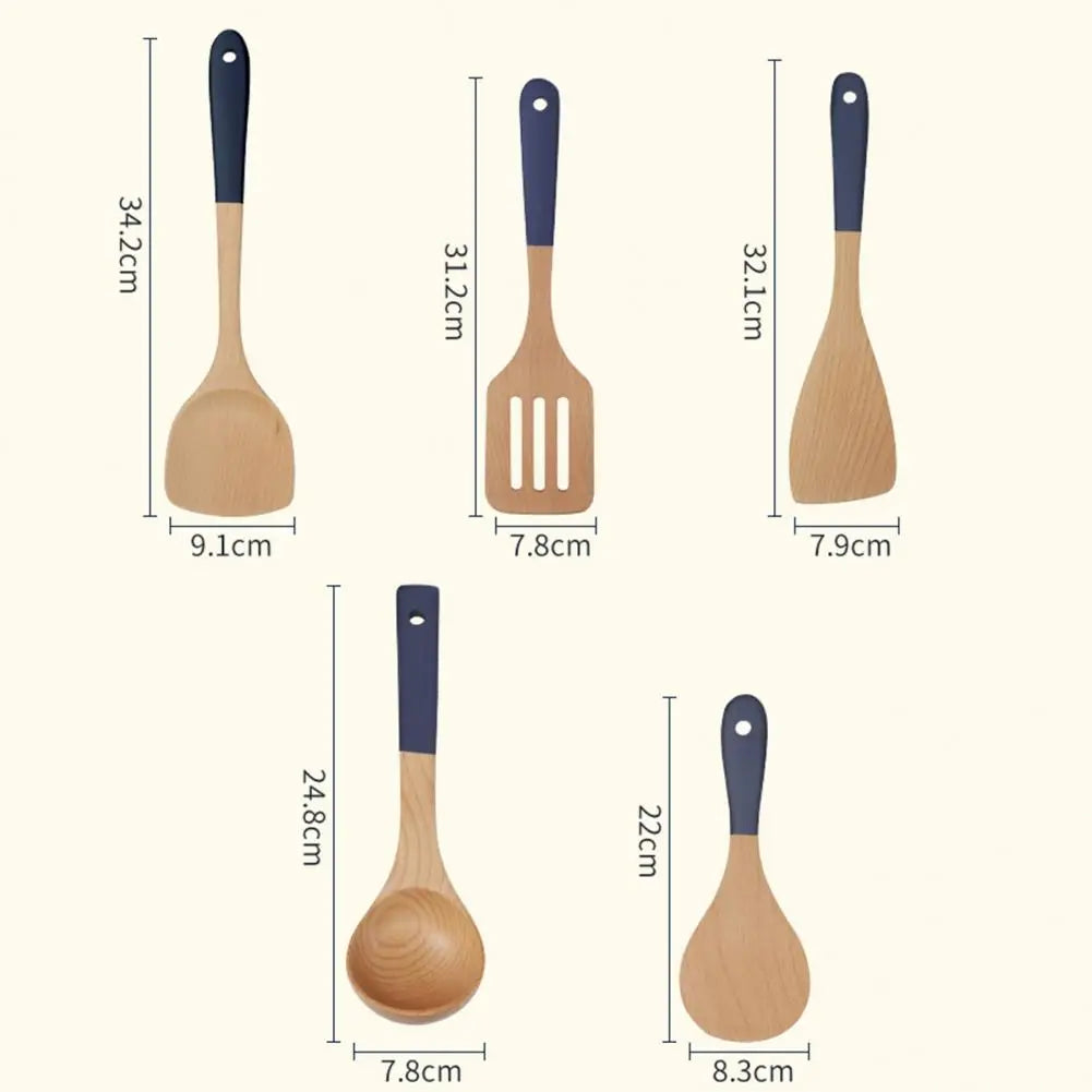 Soup Spoon Fried Spatula Long Handle Heat Resistant Non-stick Beech Wooden Cooking Rice Spatula for Kitchen