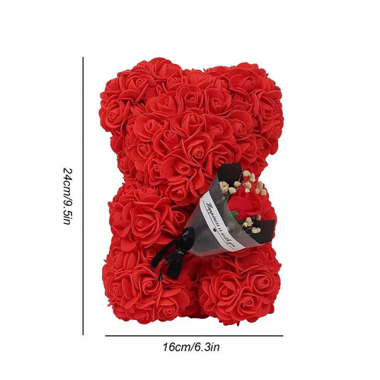 25Cm Rose Bear Creative Eternal Rose Flower Teddybear in Gift Box Romantic Valentine'S Day Gift Christmas Gift Wedding Decor