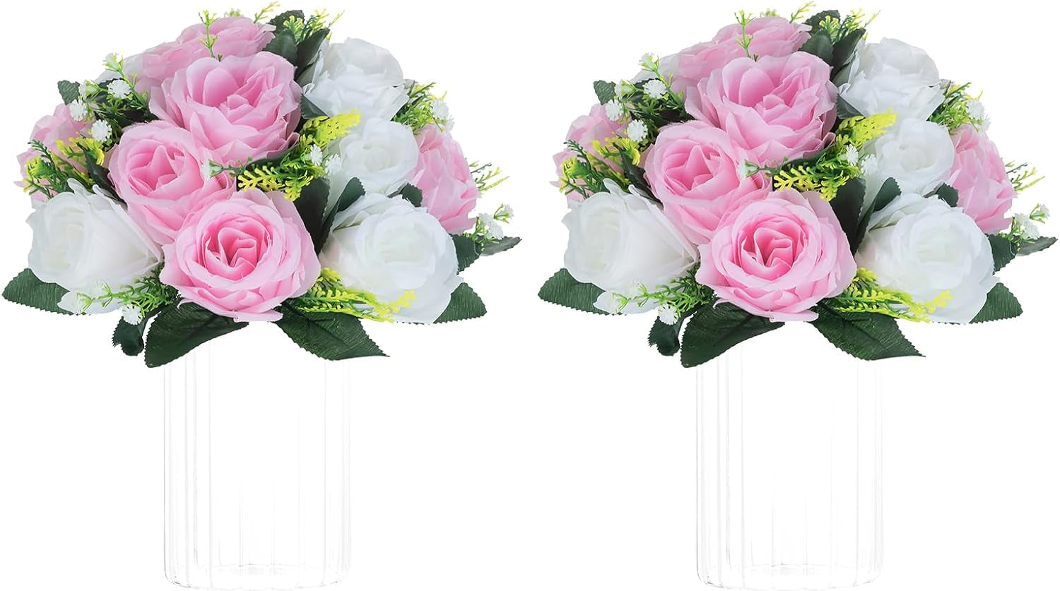 Pcs of 2 Fake Flower Ball Arrangement Bouquet,15 Heads Plastic Roses with Base, Suitable for Our Store'S Wedding Centerpiece Flower Rack for Parties Valentine'S Day Home Décor (Pink & White)