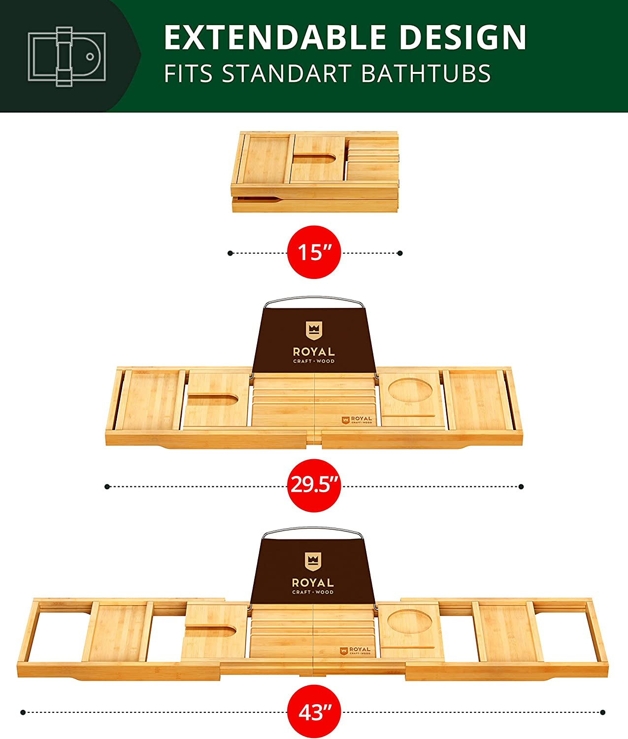 Premium Foldable Bathtub Tray - Wood Bath Tray for Tub, Bamboo Bathtub Shelf, Expandable Bath Table Tray, Luxury Bathtub & Bathroom Accessories for New Home & Unique Gift for Women