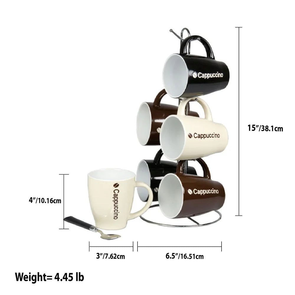 6 Piece Mug with Stand, Cappuccino