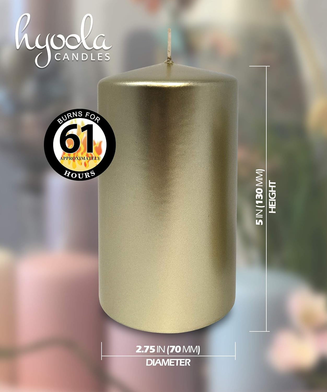 Metallic Pillar Candles - 6 Pack - Cream Gold Pillar Candles - European Made Decorative Pillar Candles - 2.75 Inch X 5 Inch