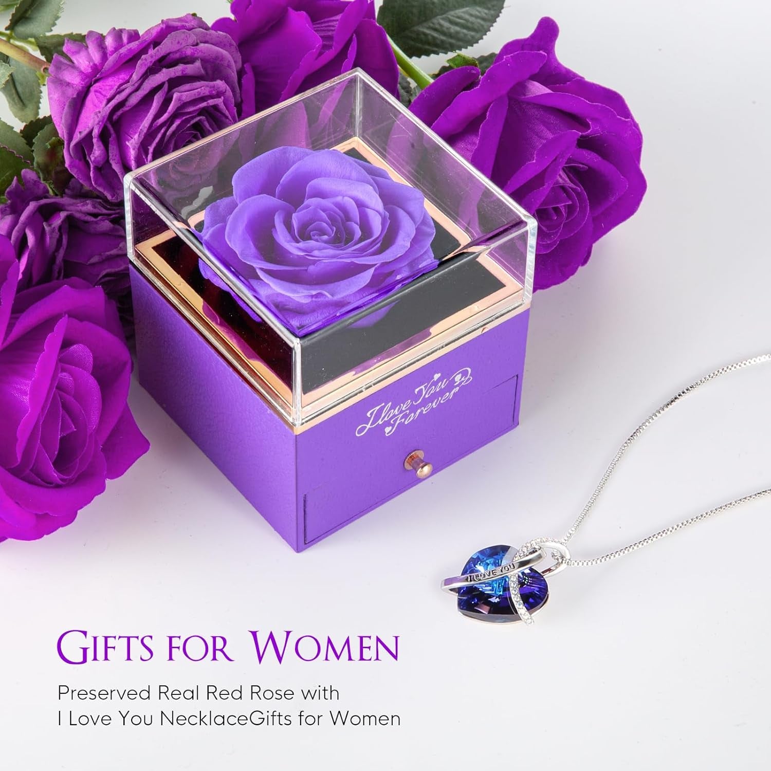 Valentines Day Gifts for Her, Preserved Real Purple Rose, Forever Flowers Gifts for Mom Grandma Wife Girlfriend, Mothers Day, Sweetest Day, Christmas, Anniversary or Birthday Gifts for Women