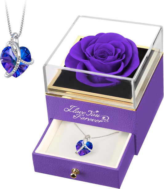 Valentines Day Gifts for Her, Preserved Real Purple Rose, Forever Flowers Gifts for Mom Grandma Wife Girlfriend, Mothers Day, Sweetest Day, Christmas, Anniversary or Birthday Gifts for Women