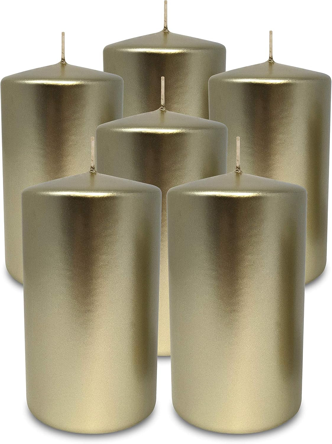 Metallic Pillar Candles - 6 Pack - Cream Gold Pillar Candles - European Made Decorative Pillar Candles - 2.75 Inch X 5 Inch