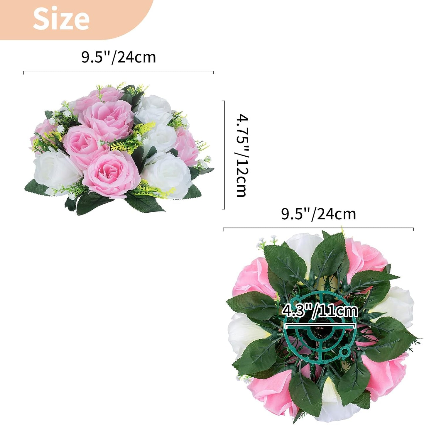 Pcs of 2 Fake Flower Ball Arrangement Bouquet,15 Heads Plastic Roses with Base, Suitable for Our Store'S Wedding Centerpiece Flower Rack for Parties Valentine'S Day Home Décor (Pink & White)